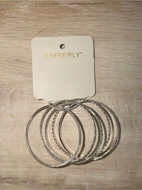 EMBERLY Silver-Tone Multi-Texture Bangle Bracelet Set of 5